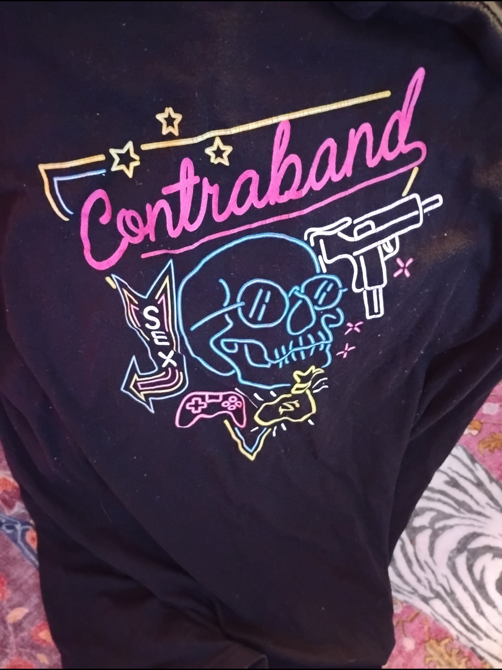 Contraband Neon Graphic Black Short-Sleeve Tee Sz L